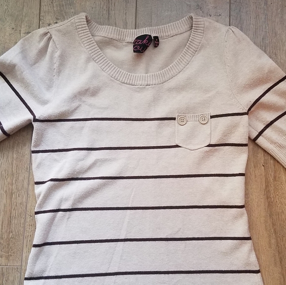 Brown striped button detail sweater dress tunic - Picture 2 of 8